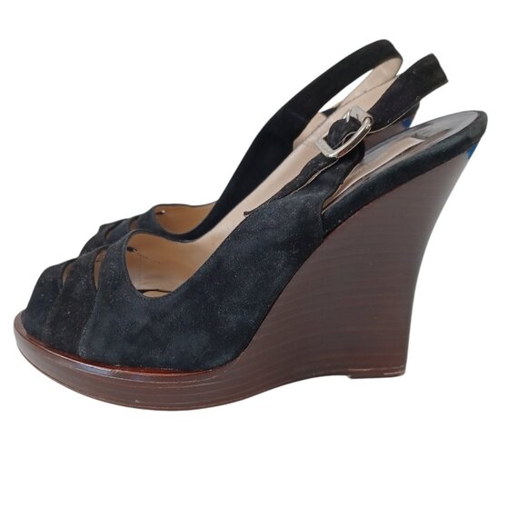 Michael Kors Black Suede Wedge Heels Retro Look Made In Italy Womens 7.5M - Picture 16 of 16